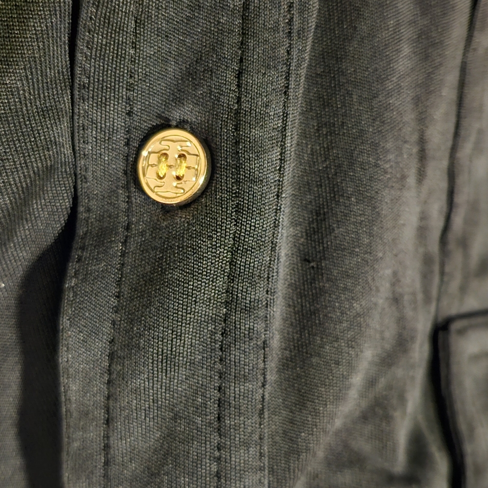 Tory Burch 100% Silk Black Button Down Blouse Long Sleeve | Gold Logo Buttons - Picture 6 of 6